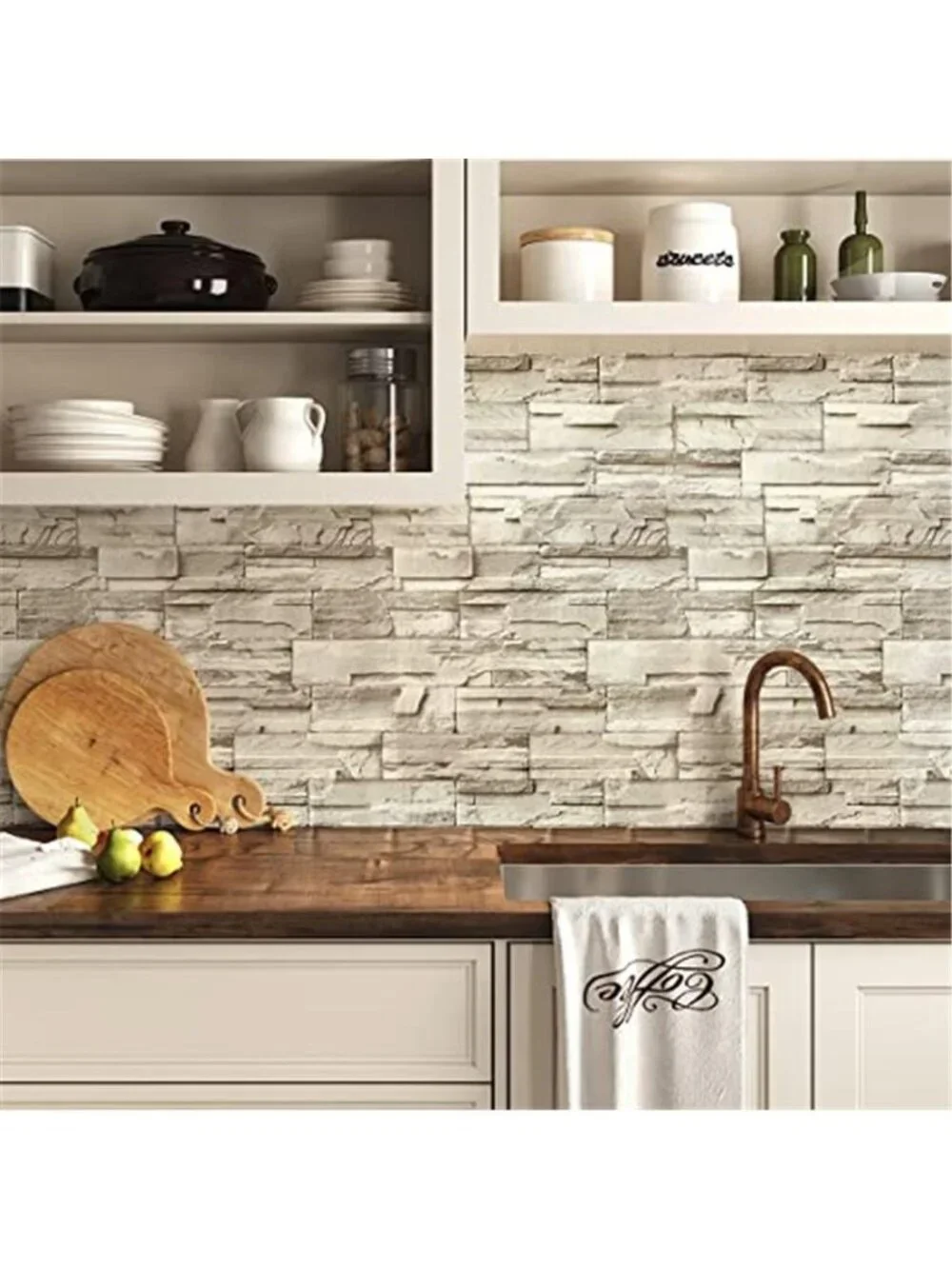 Beige Stone Peel Stick Wallpaper Faux Brick Vinyl Contact Paper Removable Roll